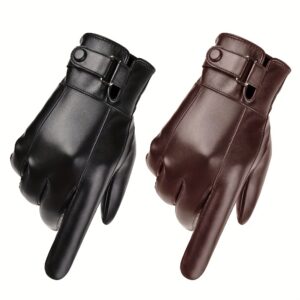 QinHoLy Men'S Winter Warm Gloves - Adjustable Pull-On Cycling & Skiing Mittens with Ergonomic Design, Durable Synthetic Faux Leather, Black, Ideal for Outdoor Sports & Cold Weather Activities, Winter Sports Gear | Ergonomic Glove Design | Synthetic Faux Leather Gloves, Winter Gloves