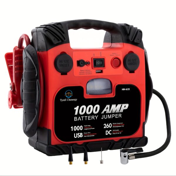 Heavy-Duty 1000A Peak, 12000mAh Fast-Charging Jump Starter with USB/DC Output, Portable Car Battery Booster with LED Light, for Cars, Trucks, SUVs, Boats, RVs - Compatible with Lead Acid/Battery/USB Power - Ideal for Emergency, Off-Grid, Professionals & Home Use, Offgrid Power Source, Rugged Design, Efficient Charging, Power Bank, Professional Mechanics