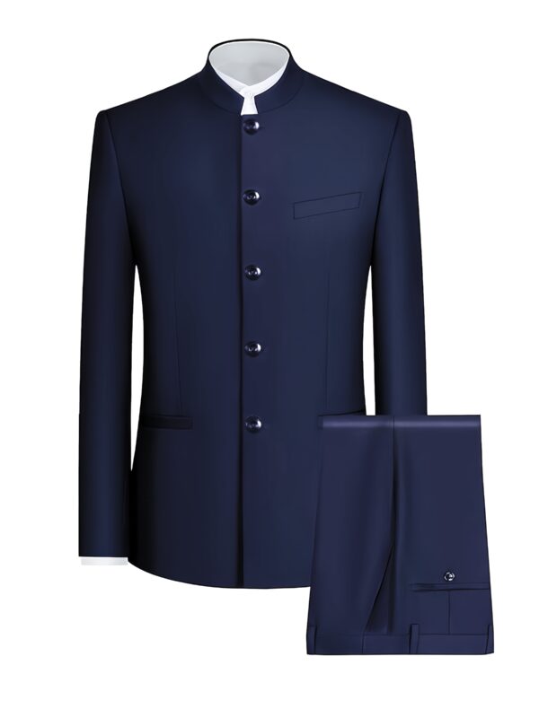 New Style Men's Slim Chinese Groom's Dress Suit Formal Business Chinese Tunic Suit Stand Collar Wedding Button 2pcs Suit