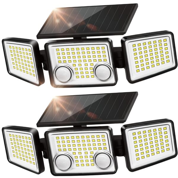 (1/2/4pcs) Solar Outdoor Lights 3000LUMEN 7000K, 152 LED Super Bright Motion Sensor Outdoor Lights with 2 Sensors, Waterproof 270 Wide Angle Solar Flood Lights with 3 Modes for Garden/Fence/Eaves