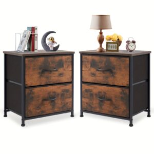 ec55acca-58aa-4b62-a6fb-9b06dc114612.jpg 2 Storage Drawers In 20" Height Small Bed Side Furniture End Desk, 1pc Or Set Of 2pcs Nightstand With 2 Wooden Top Fabric Cabinet Mini Dresser For Storage And Organization, Bedroom, Room Decor, Car Accessories, Storage Drawer Units