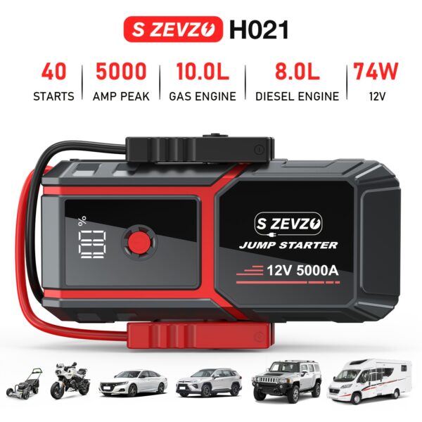 Portable Car Battery Jump Starter With LED Flashlight For Cars SUVs Trucks Motorcycles Emergency Use, 12V Battery Jump Starter Box With Power Bank And USB Charging Port, Compact & Lightweight, Jump Start 1.9gal Gas & 1.32gal Diesel Vehicle