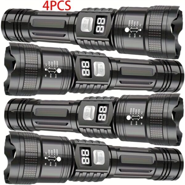 4pcs Rechargeable High-Power LED Flashlights With, Zoomable Spotlight, USB Cable, Super Bright, Long Range, Tactical Work Light For Camping, Hiking, Emergency, And Travel, Hiking Gear | Robust Flashlight | Flashlight Rechargeable