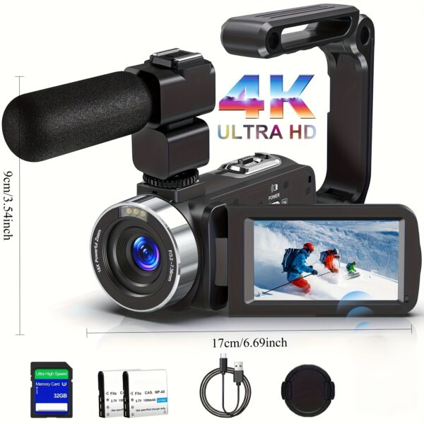 ece90c4e-f34e-4e4a-9b20-f376f732dd5a.jpg DINGETU 4K Camcorder Video Camera Ultra HD 80MP Vlogging Camera for YouTube 18X Digital Zoom Recorder IR Night Version 3.0" IPS HD Screen with Handheld Stabilizer, Microphone, 32GB SD Card