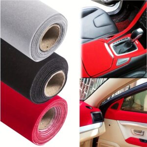 [Velvet Felt Sticker Roll] NBYohomoo Self-Adhesive Velvet Felt Sticker Roll - 1.2mm Thickness, Black & Red/Gray Options | Decorative Fabric for DIY Crafts, Jewelry Boxes, Car Interior Decoration, and Paper Projects | Plush Finish, Stylish Car Accessory