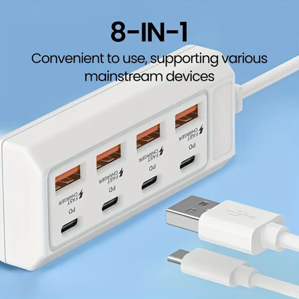 ed5637ea-04d1-40af-ab0b-497de723d9be.jpg 8-Port USB Hub 25W Fast Charging Multi-Interface, 4 USB+4PD Ports, Wide Compatibility for 5V USB Devices, Suitable for Computers, Laptops, Tablets, etc., USB Charging Hub, Laptop Charging Accessory, Compact Charging Station, Highspeed Charging