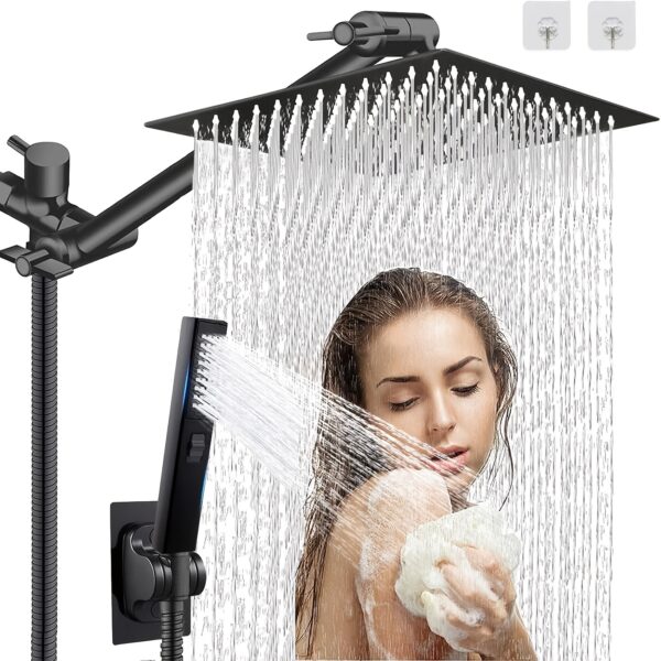 10 Inch High-Pressure Rain Shower Head With Handheld Combination, Dual Shower Head With Wall-Mounted Holder, Enhance Your Bathroom Experience With A Stylish Shower Head And Hose For An Enjoyable Bathing Experience