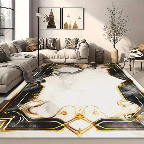 Imitation Cashmere + Washed Bottom Imitation Cashmere + Weight 1200g per square meter + Thickness 8.6mm 1pc, Light luxury style marble texture pattern design beautiful rugs, exquisite hemming artistic decorative Mat, soft and comfortable touch for living room and bedroom