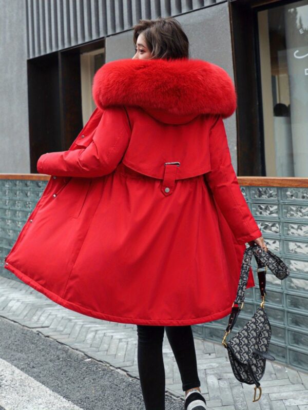 Plus Size - Plus Size - Plus Size - 2025 Winter Women'S Mid-Length Fleece-Lined Coat with Large Fur Collar - Leopard Print Puffer Jacket, Long Sleeve, Zip-Up, Casual Style, Front Pockets, Fall/Winter Outerwear, Winter Coats