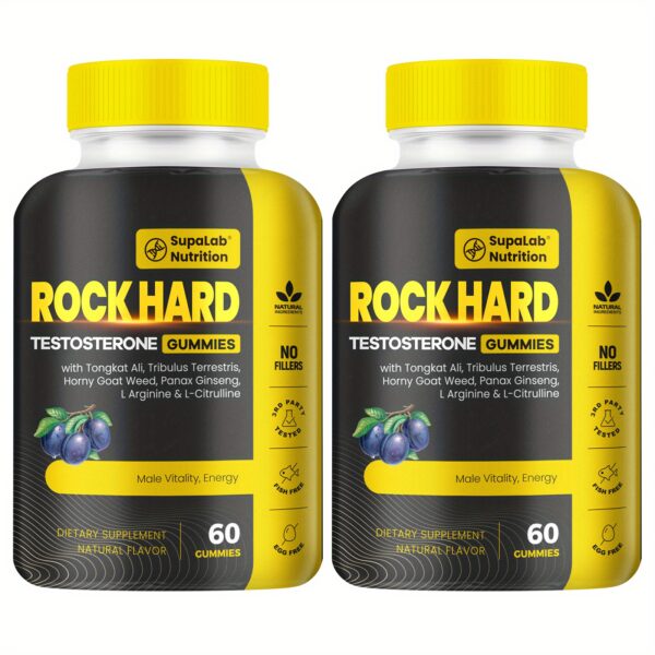 ee051e6c1bab454c88b85317d73200d9-goods.jpeg ROCK HARD Gummis - Testosterone supplement for men | Stay Hard, Energy & Optimizes Physical - 17500mg Tongkat Ali, 7500mg Horny Goat Weed, L-Citrulline, L-Arginine, Ashwagandha | Anytime Energy, Aronia Berry Flavor, 60 Gummies