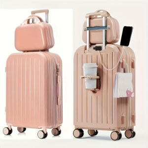 1pc/2pcs Minimalist Solid Color Luggage Case Set - Hard Shell Zipper Trolley Case With Square Small Makeup Handbag - For Travel & Home Storage - For Men & Women - Perfect Gift for Travelers