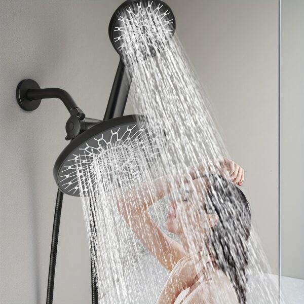 1set ABS High Flow Shower Head, Two-in-one Hand Holding Shower Head, Bathroom Top Spray Shower Head with Handheld Shower Head, Extended Hose, Three-way Water Distributor, Bathroom Accessories