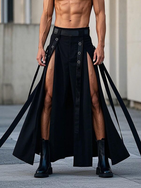 Men'S Lightweight Elastic Waistband Split Skirt - Thin, Breathable, and Stylish for Casual Outings, Streetwear, and Everyday Comfort, Street Style Skirt | Elastic Waistband Skirt | Lightweight Skirt