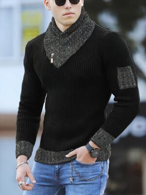 Urban Scarfed High-Neck Long Sleeve Pullover Sweater - Casual Style Men's Fashion