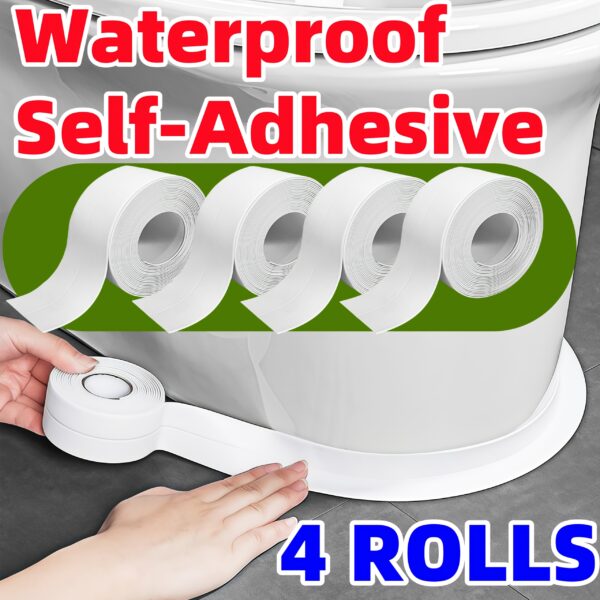 ef365674-f8ab-4743-b18f-94158bd225c8.jpg 4 ROLLS Caulk Strip Tape Long-Lasting, Self-Adhesive, Waterproof Strips for Bathroom & Kitchen, Bathroom Accessories, Leak-Proof Tape, Heavy-Duty Tape, Toilet Tape Seal, Caulking Tape, Instant Application, No Tools Needed, Peel And Stick