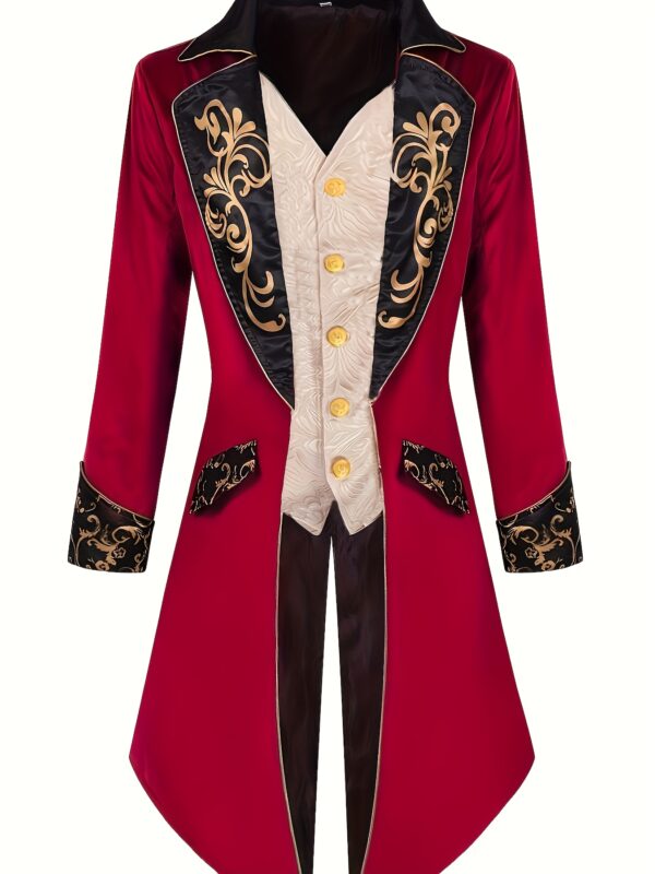 Men'S Steampunk Medieval Jacket - Victorian Gothic Costume Coat with Red & Golden Accents, Non-Stretch Fabric for Halloween, Renaissance Fairs, Cosplay - Formal Attire for Steampunk Events, Halloween Outfit, Vintage Aesthetic, Detailed Embroidery, Statement Piece, Halloween Shoppers