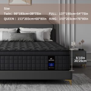 [Memory Foam] 8/10 Inch Mattress | Full Queen Size | Memory Foam | Ergonomic Design, Medium Firm, Luxurious Comfort, Pocket Springs | Home | Grey Quilted Cover