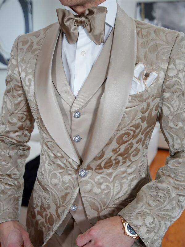 Champagne and Silvery Ball Set Three Piece - Wedding Party Casual Business Loose Wedding Tailcoat 2024 Champagne Sparkling Flower Men's Three Piece Set Suit