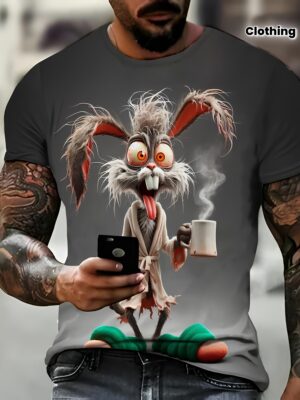 [3D Rabbit T-Shirt] Men's Funny 3D Rabbit Print 0-Neck Short Sleeved T-Shirt | Street Fashion Hip-Hop Clothing Casual Fashionable Top