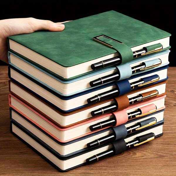 Vintage A5 Leather Notebook With Personalised Soft Cover And Bookmarks, Includes FREE Pen - Perfect For Business Meetings And University Life