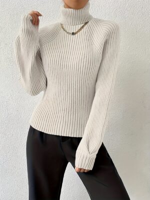 f0afbf0a-c7a4-48d3-a70e-2f50e4dfd7c1.jpg Rib Knit Turtle Neck Sweater - Casual Long Sleeve Sweater For Fall & Winter - Women's Clothing - Soft & Cozy - Perfect for Layering - Ideal Gift for Women