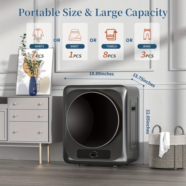 10LBS Portable Clothes Dryer, 850W 1.5 Cu.ft Compact Electric Dryer with Stainless Steel Tub, 5 Drying Modes, Front Load for Apartment, Dorm, RV, Camping