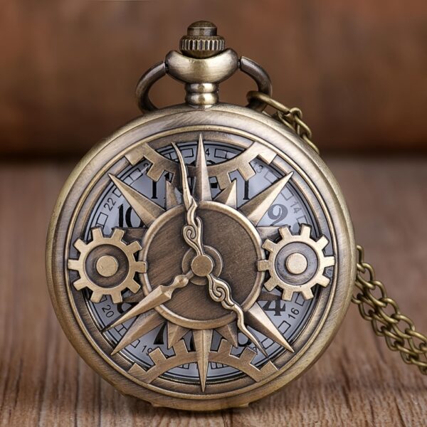 Antique Steampunk Bronze Hollow Gear Movement Quartz Pocket Watch Pendant Gift With Chain Boys Men