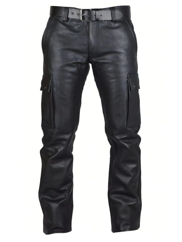 [Faux Leather Motorcycle Pant] Casual Faux Leather Pants - Men's Straight Leg Motorcycle Pant