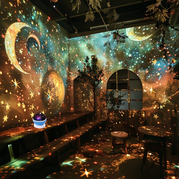 1pc Colorful Star Moon Night Light Projector, Table Lamp, Multi-Color Changeable - 360° Rotation, USB Light Compatible with Laptop, Perfect for Christmas Gifts and Bedroom Ambiance