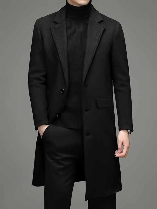 Men'S Casual Business Single Breasted, Long Jacket, Warm Fabric, Suitable For Both Business And Leisure, Autumn And Winter Jacket, Flat Collar, Knitted Fabric, Slightly Elastic, Lined, Suitable For All Seasons