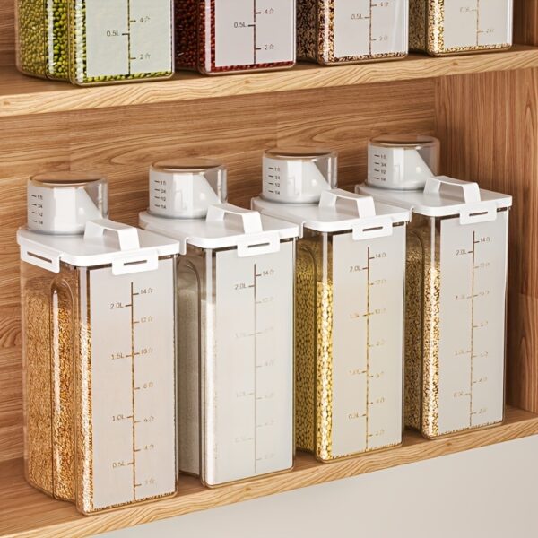 4pcs 5 Pound Rice Sealed Dry Grain Storage Container Rice Storage Box Grain Container Dispenser, Thickened Plastic Transparent Food Storage Box With Pouring Port, Grain Meat Cup, Flour Snacks