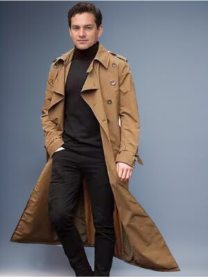 Men's Long Trench Coat - Elegant Black Raincoat with Collar & Full-Length High Quality Design, Machine Washable & Wrinkle-Resistant Outer Coat for Business, Formal, or Casual Attire - Spring/Fall Outerwear for Men - Classic Solid Color with Functional Buttons & Belt, Regular Fit for Casual & Formal Occasions, Suitable for Western and European Style