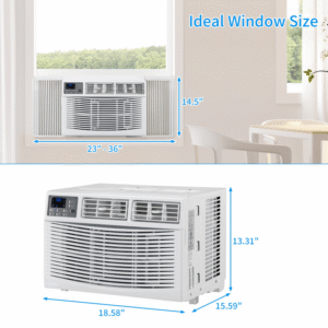 Window air conditioners and tower fans are available for selection, Window AC Units with Mechanical Controls & Easy Install Kit,42 inch Smart Tower Fan with 3 Modes 3 Speeds and Oscillating, ideal for bedrooms, living rooms, offices, small apartments, hotels, White