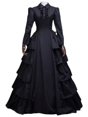 Medieval Victorian Lady'S Dress - Black Vintage Outfit, Suitable for Halloween, Renaissance Fairs, Stage Performances, And Historical Role-Playing, Featuring a Genuine Historical Long-Sleeve Romantic Elegant Dress, Gothic Style Long Skirt [Two-Piece Set]