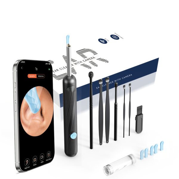 Ear Wax Removal Tool with Camera & Light - 1080P HD Video, 6 Spoons for Safe Ear Cleaning, USB Rechargeable, Real-Time Inspection, Compatible with Smartphones, Includes Cleaning Kit, Ear Cleaner, Earwax Removal, Smartphone Compatible, Modern Aesthetic, Durable Construction