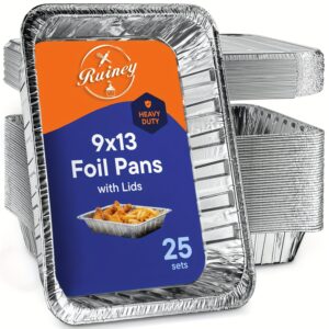 30 Pack Aluminum Pans 9x13 Disposable Aluminum Foil Pans Or 25 Pack Aluminum Pans with Lids - Heavy Duty Tin Tray Half Size Chafing Dishes. Food Containers for Roasting, Cooking, Heating Or Steam Table