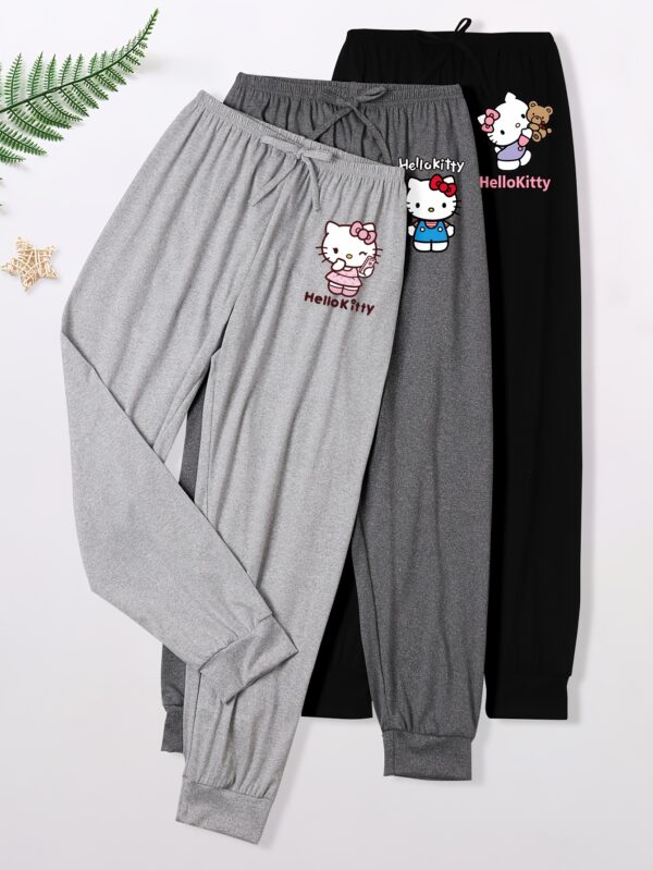 Sanrio 3-Pack Hello Kitty Women's Casual Sleep Pants - Snail Mouth with Pretzel Bow Soft Sole, Polyester Blend, Suitable for Spring and Summer