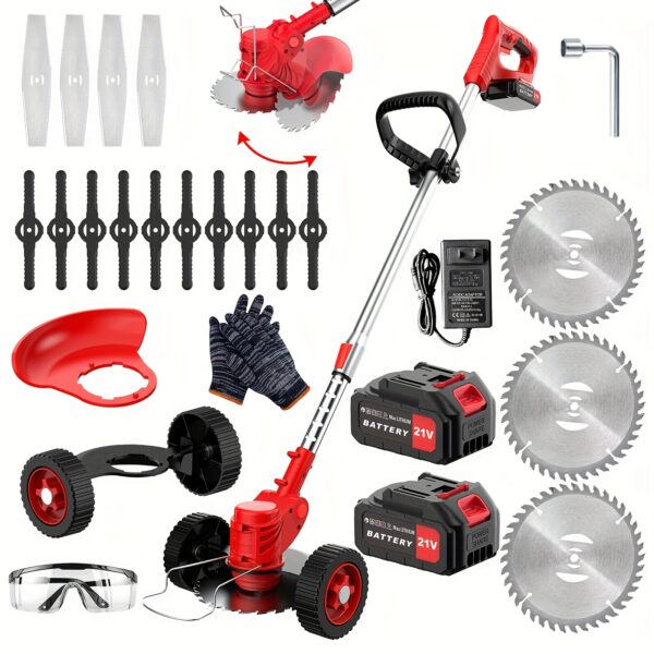 f66818e8-bd70-41a1-9a22-8a062bcbfe25.jpg 21V Portable Home Cordless Electric Lawn Mower, Yard Weeder/Cordless Lawn Mower with 3 Models Of Blades And Two High Capacity Lithium-ion Batteries, Strong Power, Lots Of Gifts, Suitable for Lawn Yard Garden, Gifts for Father Husband,