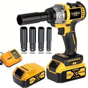 21V Cordless Impact Wrench Wireless Drill Kit, Brushless Electric Impact Gun Drill, Impact Wrench Drill, Equipped With 4000mAh Battery, Toolbox, Charger, Socket And Complete Accessories. Suitable For Men'S Gifts In Cars And Homes | Father'S Day Gifts
