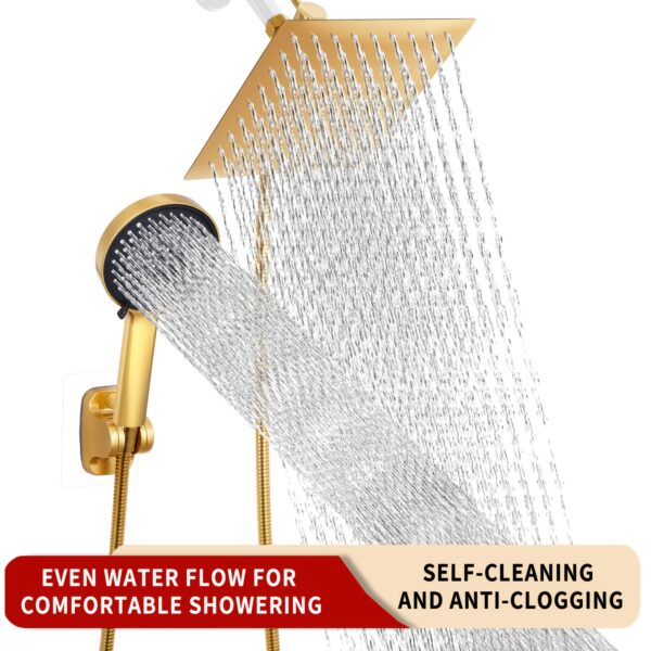 [High-Pressure Luxury Shower] 5pcs Luxury Golden Shower Head with Handheld Combo - High-Pressure Square Rainfall Head, Handheld Showerhead with 5 Spray Modes, Stainless Steel - 59" Extra Long Hose, Golden, G1/2 Fit