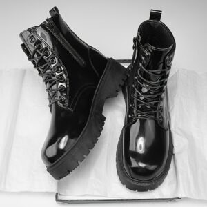 f7a60fc9-1429-437c-a6e4-6d7b4214ef4f.jpg Men'S High-Top Combat Boots - Stylish Motorcycle & Work Boots with Glossy Finish, Lace-Up Detail, and Thick PVC Sole for Casual and Streetwear, Casual Boots | Motorcycle Boots | Durable Construction, High Top Boots