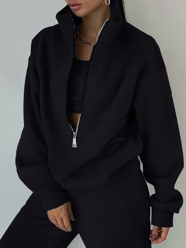 f83b7ac6-e79a-4ab6-b0b8-57210d9de23c.jpg Plus Size Women'S Two-Piece Fleece Sweatshirt Set - Cozy Brown Zip-Up Hoodie & Matching Pants, Casual Streetwear Style for Fall/ Winter, Comfortable Clothing | Casual Streetwear | Zippered Hoodie