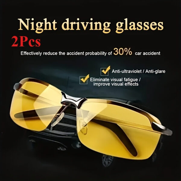 2pcs Unisex Night Vision Driving Glasses for Safe Night Driving, Dual-Purpose Night Vision Driving Fashion Glasses for Outdoor Fishing, Cycling, Outdoor Sports, Fashion Glasses