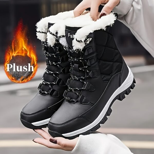 Women'S Winter Snow Boots - Thickened Warm Fleece-Lined, Durable Rubber Sole, Lightweight & Comfortable for Outdoor Sports, Black with White Faux Fur Trim, Winter Sports Footwear | Stylish Winter Boots | Durable Rubber Sole, Women Winter Footwear, Women Winter Boots, Winter Shoe For Women, Winterschuhe Damen