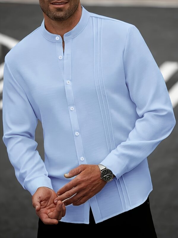 Men'S Casual Stand Collar Long Sleeve Shirt - Solid White, Button-Up Front, Regular Fit, Non-Stretch Fabric, Perfect for Spring/Fall Casual Attire, Spring Fall Clothing | Classic Collar Design | Nonstretch Material