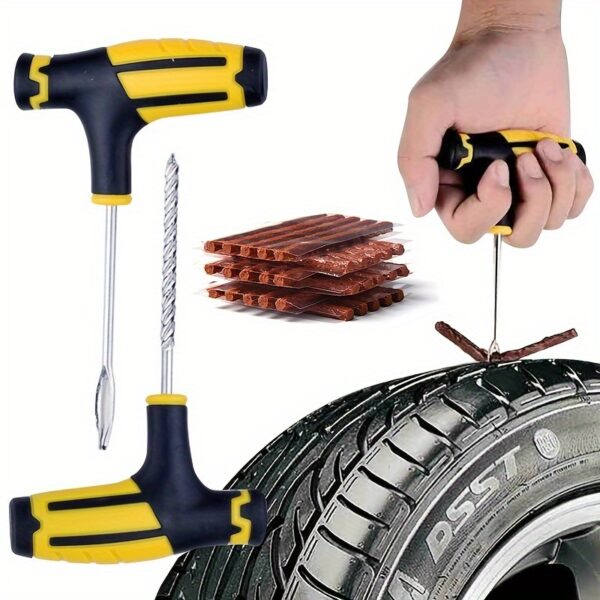 Complete Tire Repair Kit for Cars & Motorcycles - Easy Puncture Fix & Replacement Tools, Metal Construction