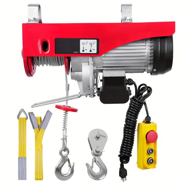 f944aeb3-ebe5-4c3b-b56a-95bab1cbb7d8.jpg HAPPYBUY 440lbs Electric Wire Crane with Remote Control, 14ft/5.2ft/110V Heavy-Duty Metal Construction, Red Accents & Safety Lock for Farm, Garden, Construction, Outdoor Use, Construction Equipment, Sturdy Build, Remote Control Operation, DIY Users