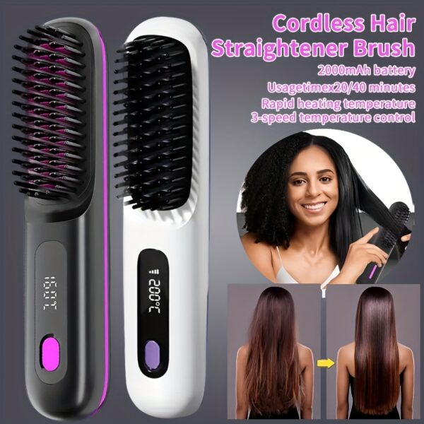 Portable Wireless Hair Straightener Comb - USB Charging, 3-speed Temperature Control, Negative Ion Technology, Long-lasting Luster, LED Display Screen, Lightweight, Perfect for Travel, with Comb And Clip Included