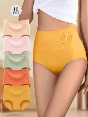 f98c414a841b429691c0bdc360b0769c-goods.jpeg 10pcs Women's Elegant High-Waisted Panties - Soft Breathable Underwear with Butterfly Pattern & Subtle Floral Motifs, Moderate Support, 10 Vibrant Colors (Beige, Light Pink, Mint Green, Orange, Red, White, Yellow, Navy Blue, Black, Dark Brown) - Everyday Essentials, Hand Wash Only, Comfortable Lingerie for Women