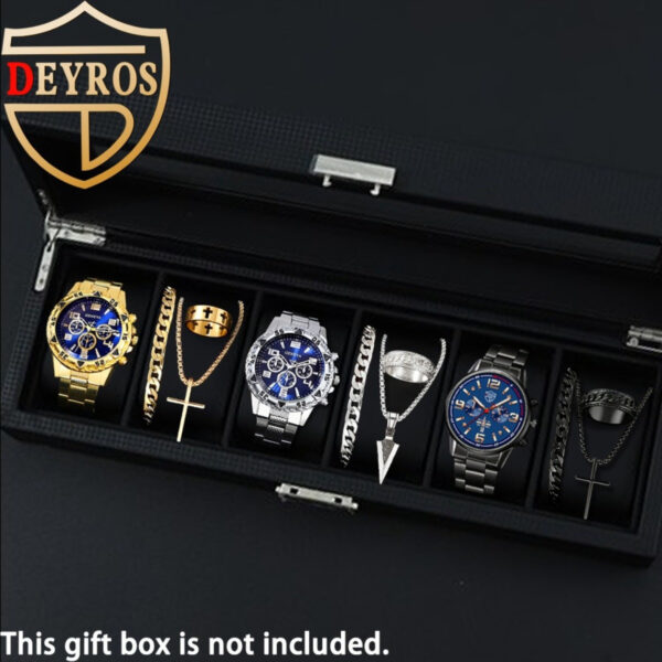 f9958db946954e9981c0e5667eb3b2c7-goods.jpeg 12pcs Men Watch Fashion Set: Casual Multi-color Combination Quartz Watch with Calendar, Work and daily decoration, Cross Pendant Necklace, Ring & Bracelet - Perfect Gift for Him.